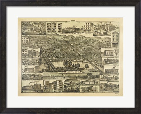 Framed Topographic View of the City of Reading PA. 1881 Print