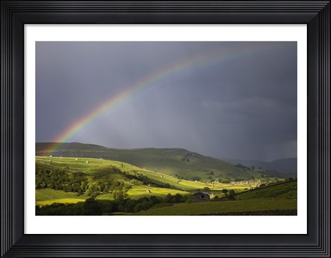 Framed England, Yorkshire, Yorkshire Dales, Rainbow over Swaledale Print