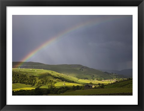 Framed England, Yorkshire, Yorkshire Dales, Rainbow over Swaledale Print