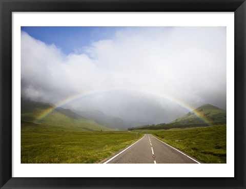 Framed Scotland, Highland Region, Empty Road and Rainbow Print