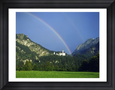 Framed Rainbow over a castle, Neuschwanstein Castle, Bavaria, Germany Print