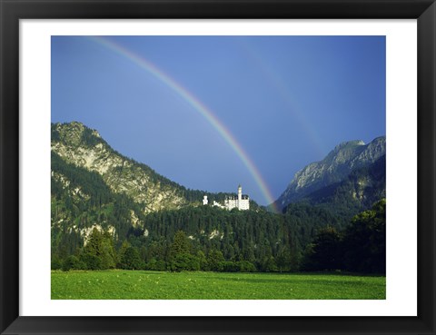 Framed Rainbow over a castle, Neuschwanstein Castle, Bavaria, Germany Print