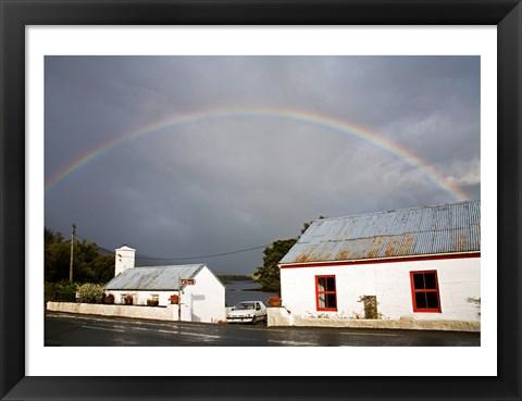 Framed Rainbow over a cottage, Cloonee Lakes, County Kerry, Munster Province, Ireland Print