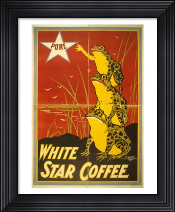 Framed White Star Coffee Frogs Print