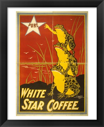 Framed White Star Coffee Frogs Print