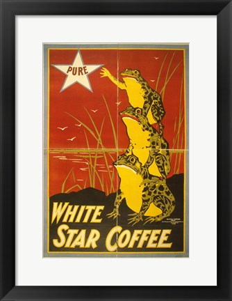 Framed White Star Coffee Frogs Print