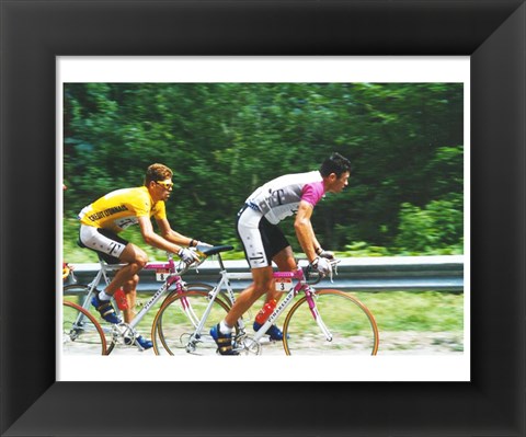 Framed Jan Ullrich and Udo Bolts crossing the Vosges mountains together in the 1997 Tour de France Print