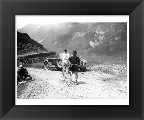 Framed Belgian Maurice Geldhof is climbing part of the Aubisque on foot. Tour de France 1928 Print