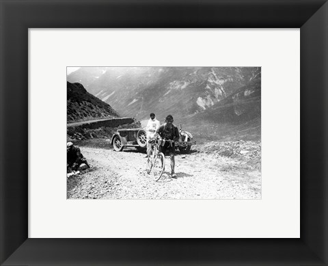 Framed Belgian Maurice Geldhof is climbing part of the Aubisque on foot. Tour de France 1928 Print