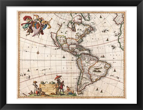 Framed 1658 Visscher Map of North America and South America 1658 Print