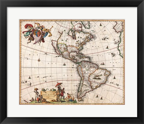 Framed 1658 Visscher Map of North America and South America 1658 Print