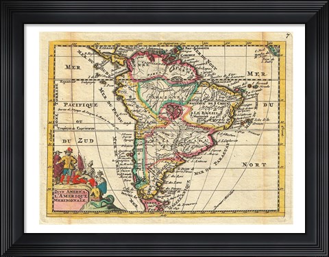 Framed 1747 La Feuille Map of South America Print