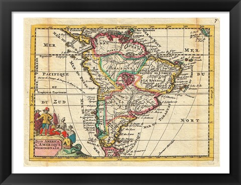 Framed 1747 La Feuille Map of South America Print