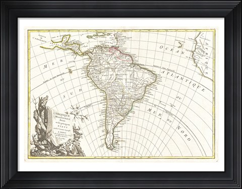 Framed 1762 Janvier Map of South America Print