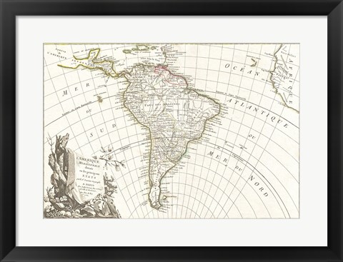 Framed 1762 Janvier Map of South America Print