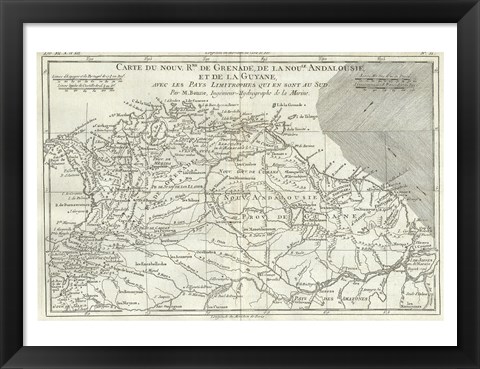 Framed 1780 Bonne Map of Northern South America, Columbia, Venezuela, Brazil Print