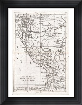 Framed 1780 Raynal and Bonne Map of Peru Print