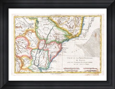 Framed 1780 Raynal and Bonne Map of South America Print
