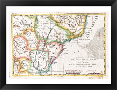 Framed 1780 Raynal and Bonne Map of South America Print