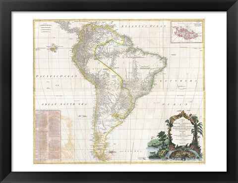 Framed 1780 Raynal &amp; Bonne Map of Southern Brazil, Northern Argentina, Uruguay &amp; Paraguay Print