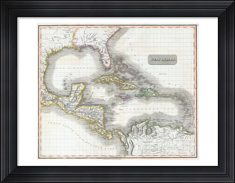 Framed 1807 Cary Map of South America Print