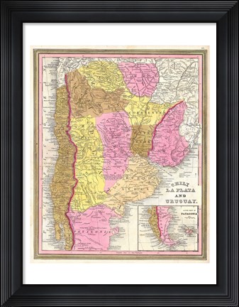Framed 1846 Burroughs - Mitchell Map of Argentina, Uruguay, Chili in South America Print