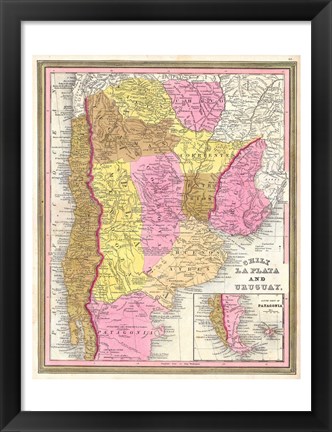 Framed 1846 Burroughs - Mitchell Map of Argentina, Uruguay, Chili in South America Print