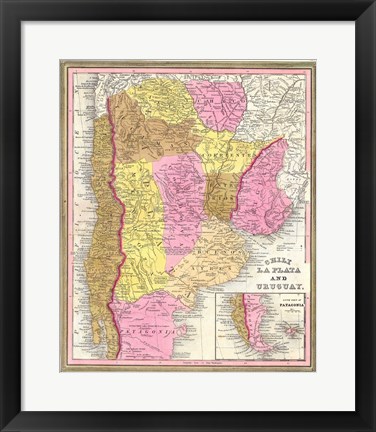 Framed 1846 Burroughs - Mitchell Map of Argentina, Uruguay, Chili in South America Print