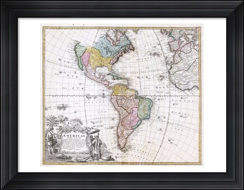 Framed 1846 Homann Heirs Map of North America Print