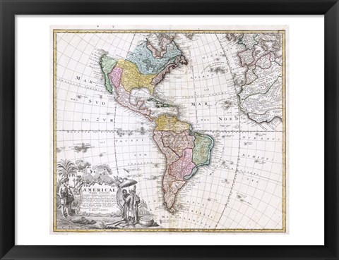 Framed 1846 Homann Heirs Map of North America Print