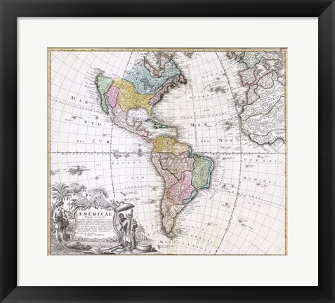 Framed 1846 Homann Heirs Map of North America Print