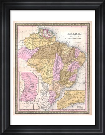 Framed 1850 Mitchell Map of Brazil, -1849 Print