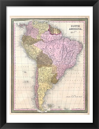 Framed 1850 Mitchell Map of South America - Geographicus Print