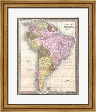 Framed 1850 Mitchell Map of South America - Geographicus Print