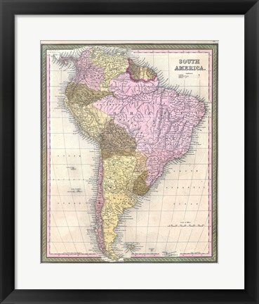 Framed 1850 Mitchell Map of South America - Geographicus Print