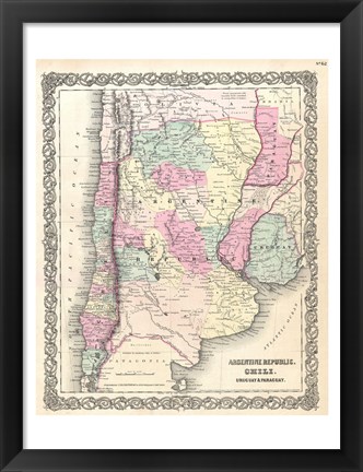 Framed 1855 Colton Map of Argentina, Chile, Paraguay and Uruguay Print