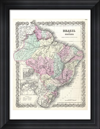 Framed 1855 Colton Map of Brazil 1855 Print