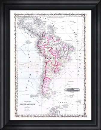 Framed 1861 Johnson Map of South America Print