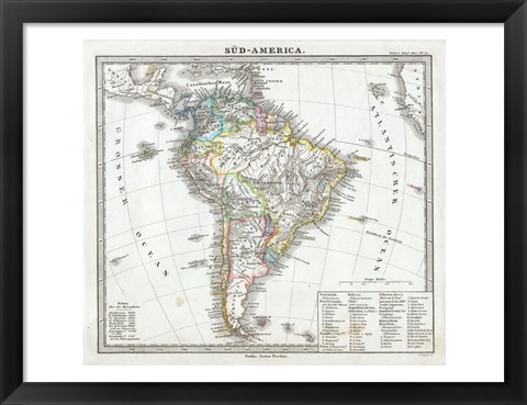 Framed 1862 Perthes map of South America Print