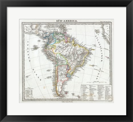 Framed 1862 Perthes map of South America Print