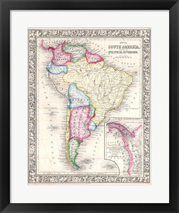 Framed 1864 Mitchell Map of South America Print