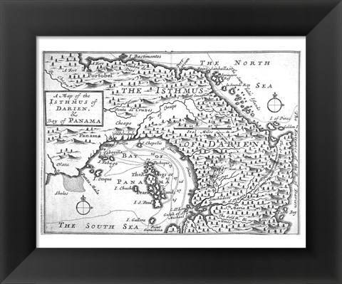 Framed Map of the Isthmus of Darien and Panama Print