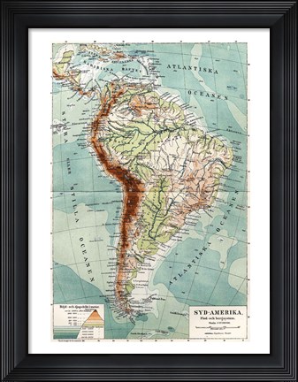 Framed Syd-Amerika. Flod- och bergs system Print