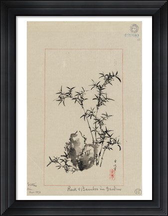 Framed Rock and Bamboo in Garden Print