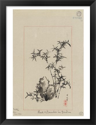 Framed Rock and Bamboo in Garden Print