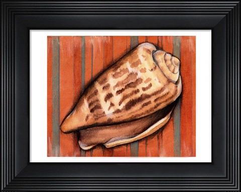 Framed Shell on Stripes III Print
