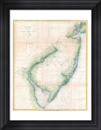 Framed 1873 U.S. Coast Survey Chart NJ and the Delaware Bay Print