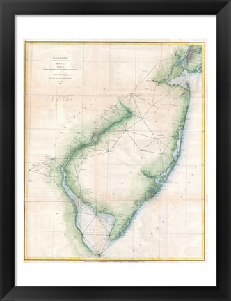 Framed 1873 U.S. Coast Survey Chart NJ and the Delaware Bay Print