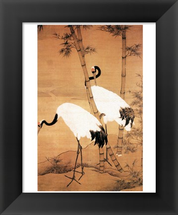 Framed Bian Jingzhao Bamboo and Cranes Print