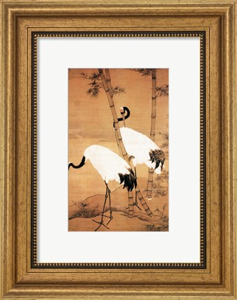 Framed Bian Jingzhao Bamboo and Cranes Print